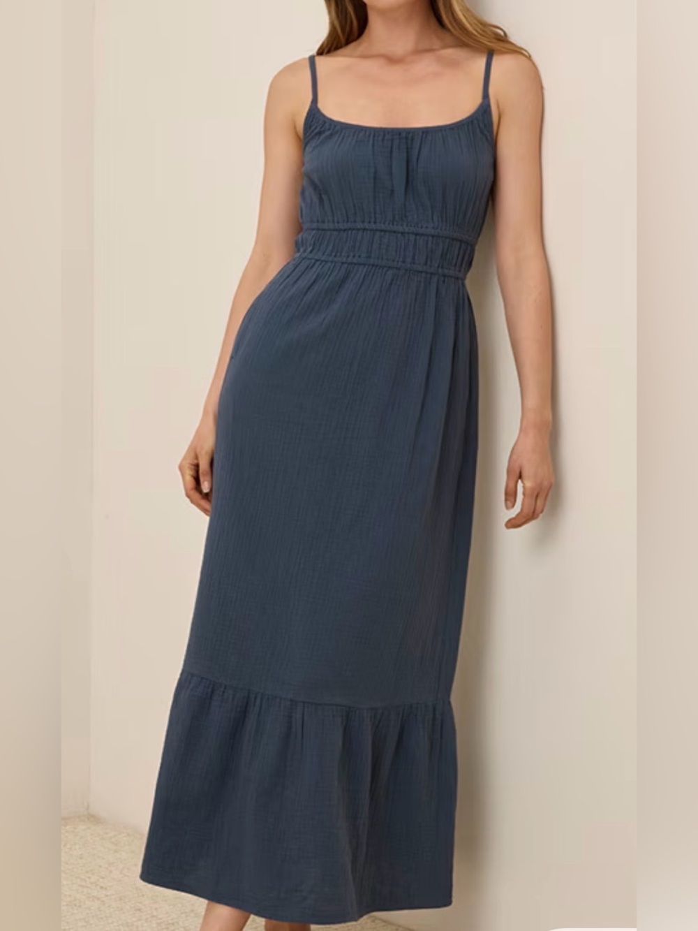 Pact Organic Cotton Coastal Double Gauze Cami Maxi Dress French Navy Size M